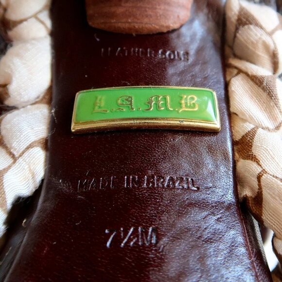 LAMB Brown Leather & Cream Canvas Sling-back Open Toe Sandals / Heels / Shoes 7. - Picture 6 of 14